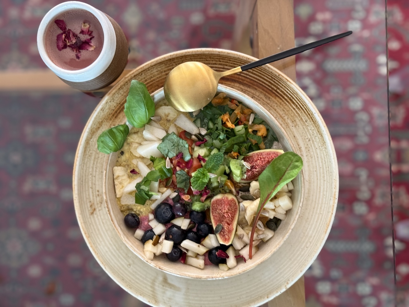 Colorful spread of superfoods and breakfast ingredients